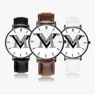 MyVybz Ultra-Thin Leather Strap Quartz Watch (Black With Indicators)